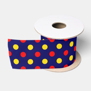 Navy Blue Red Yellow Polka Dots Design Satin Ribbon