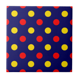 Navy Blue Red Yellow Polka Dots Design Tile