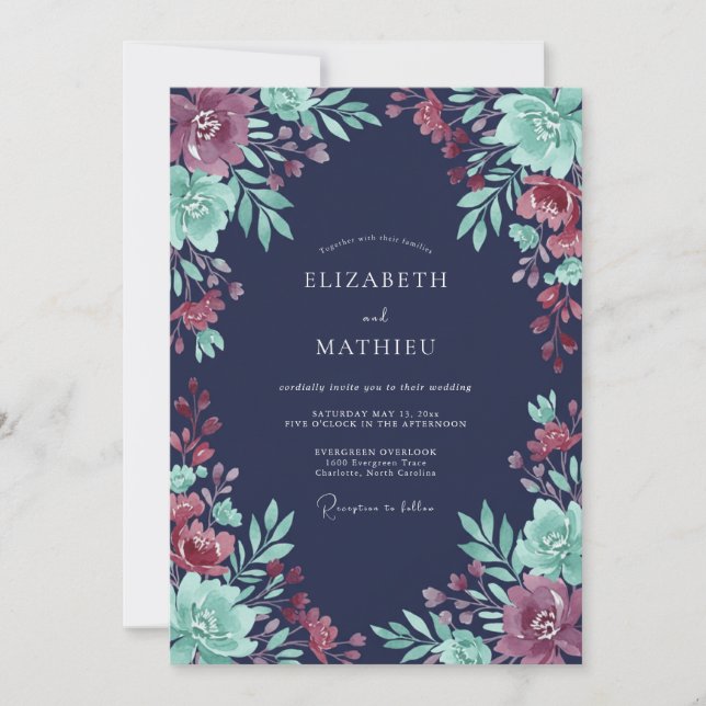 Navy Blue Regal Evening Wedding Invitation (Front)