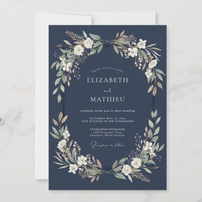 Navy Blue Regal Wintry Wedding Invitation (Front)