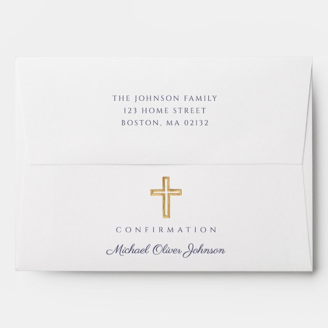 Navy Blue Religious Cross Boy Confirmation Envelope (Back (Top Flap))