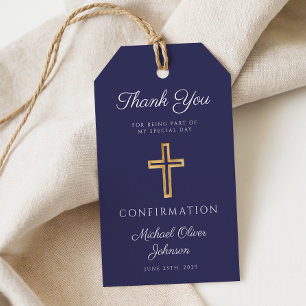 Navy Blue Religious Cross Boy Confirmation Gift Tags