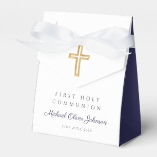 Navy Blue Religious Cross Boy First Communion Favour Box