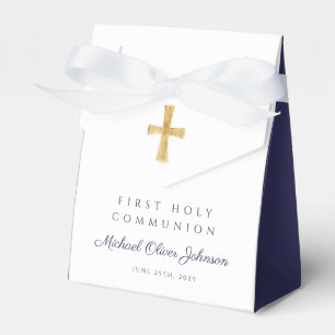 Navy Blue Religious Cross Boy First Communion Favour Box