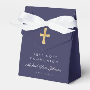 Navy Blue Religious Cross Boy First Communion Favour Box