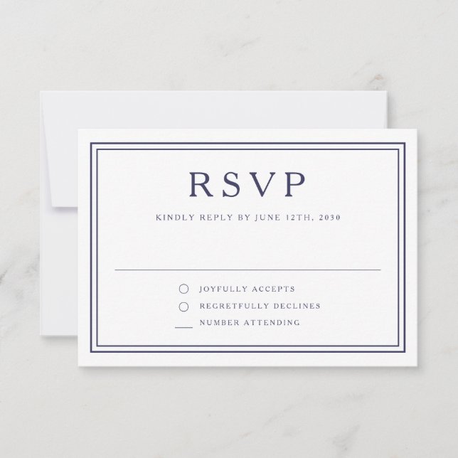 Navy Blue Religious Cross Boy First Communion  RSVP Card (Front)