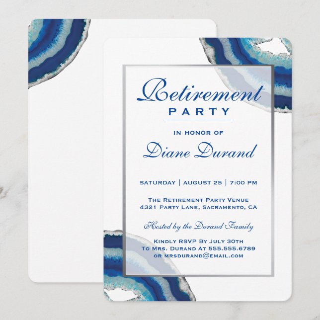 Navy Blue Retirement Party Invitation | Agate (Front/Back)