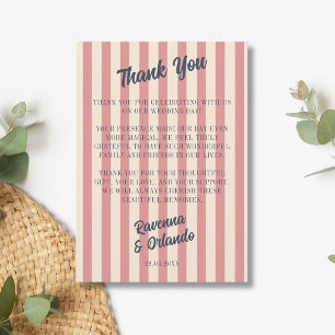 Navy Blue Retro Blush Pink Stripes Thank You Card