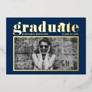 Navy Blue Retro Bold Typography Photo Graduation