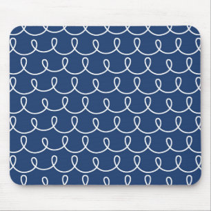 Navy Blue Retro Colourful Modern Doodles Mouse Mat