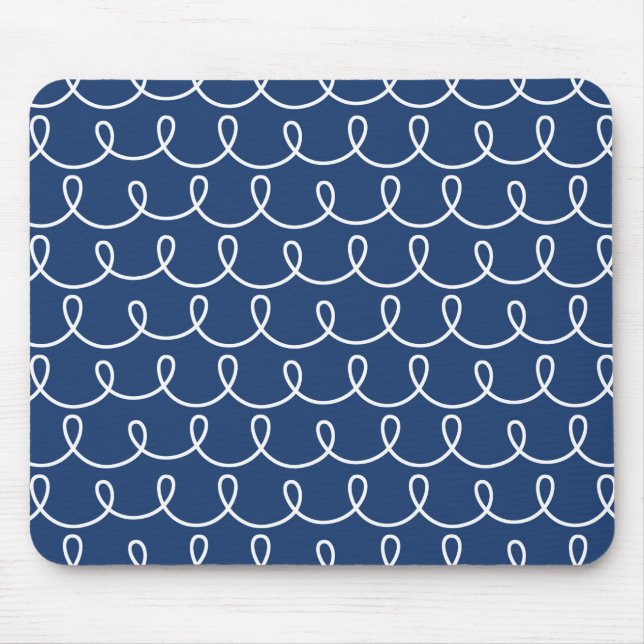 Navy Blue Retro Colourful Modern Doodles Mouse Mat (Front)