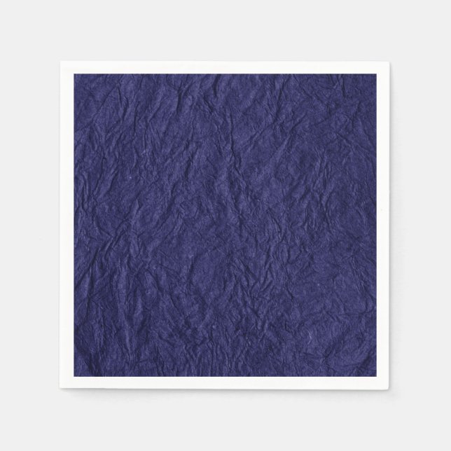 Navy Blue Retro Crumpled Paper Napkin (Front)