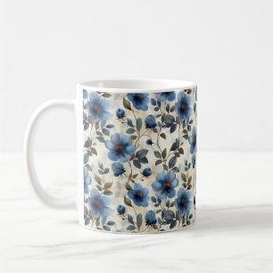 Navy Blue Retro Cute Vintage Elegant Chic Flower  Coffee Mug