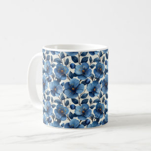 Navy Blue Retro Cute Vintage Elegant Chic Flower  Coffee Mug