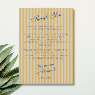 Navy Blue Retro Honey Striped Thank You Card