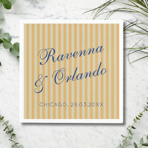 Navy Blue Retro Honey Vintage Stripe Wedding Napkin