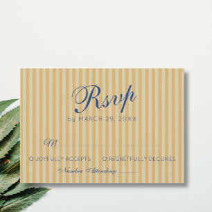 Navy Blue Retro Honey Vintage Stripe Wedding RSVP Card