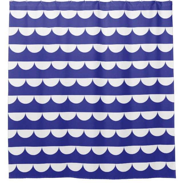Navy Blue Retro Nautical Shower Curtain (Front)