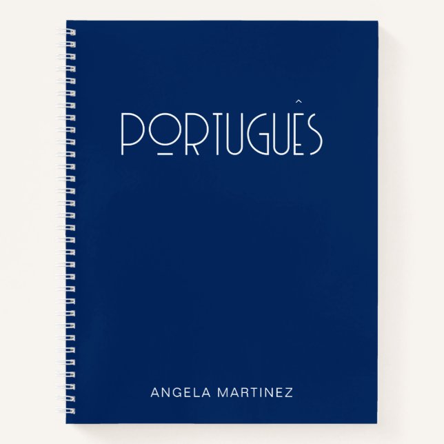 Navy Blue Retro Portuguese Language Study Notebook (Front)