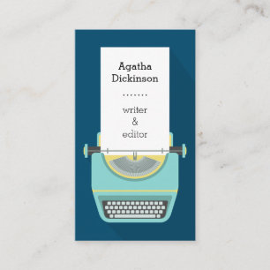 Navy blue retro typewriter professional writer business card