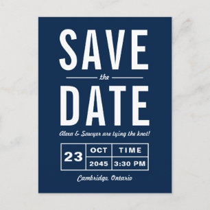 Navy Blue Retro Typography Navy Save the Date Announcement Postcard