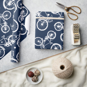 Navy Blue Retro Vintage Bicycle Wrapping Paper