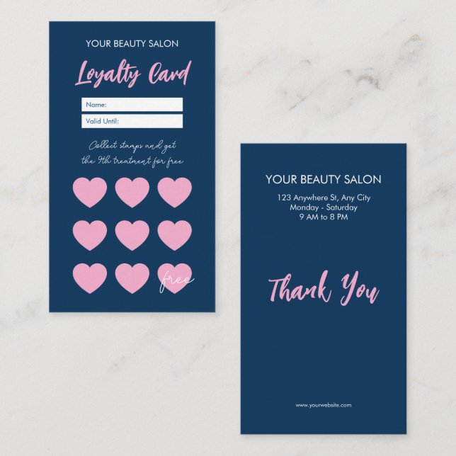 Navy Blue Reward Loyalty Card Thank You Card (Front/Back)