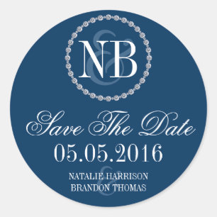 Navy blue rhinestone Save The Date wedding sticker