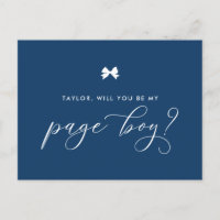 Navy Blue Ribbon Bow Will You Be My Page Boy Card