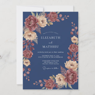 Navy Blue Rich Autumnal Wedding Invitation