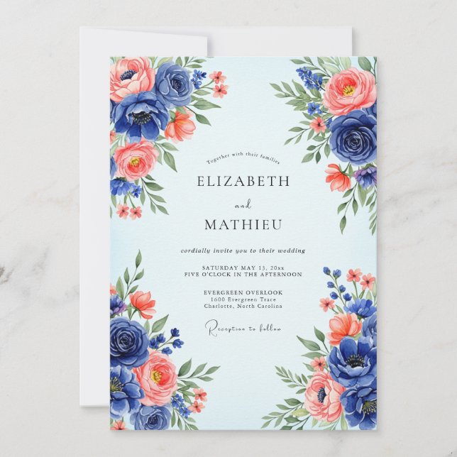 Navy Blue Romantic Spring Wedding Invitation (Front)