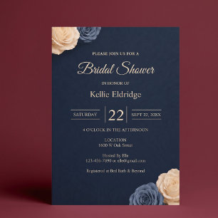 Navy Blue Rose Bridal Shower Invitation