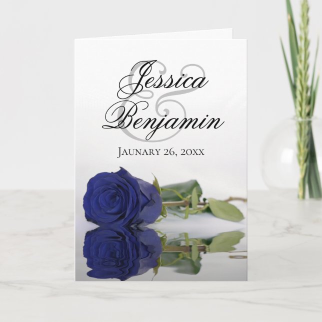 Navy Blue Rose Elegant Romantic Photo Wedding Invitation (Front)