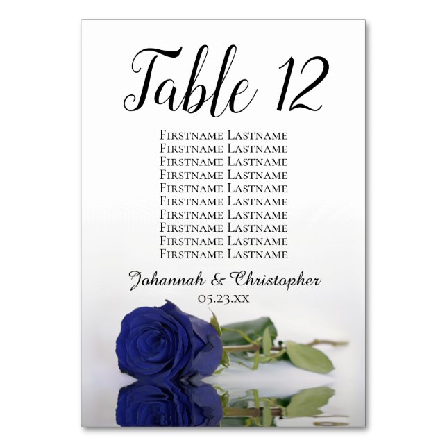 Navy Blue Rose Elegant Wedding Seating Chart Table Number (Front)
