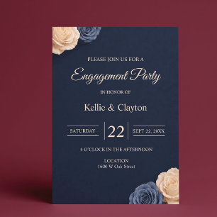Navy Blue Rose Engagement Party Invitation