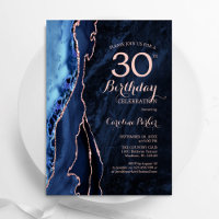 Navy Blue Rose Gold Agate 30th Birthday