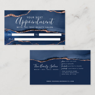 Navy Blue Rose Gold Agate Marble  Appointment Card
