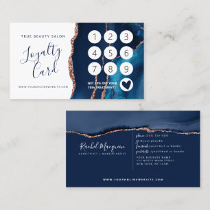 Navy Blue Rose Gold Agate Marble  Loyalty Card