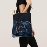 Navy Blue & Rose Gold Agate Marble Maid of Honour Tote Bag<br><div class="desc">Navy Blue & Rose Gold Foil Watercolor Marble Agate Gilded Geode Design,  with Modern and Script fonts. Trendy and Chic Wedding Maid of Honour Tote Bag! ~ Check my shop to see the entire wedding suite for this design!</div>