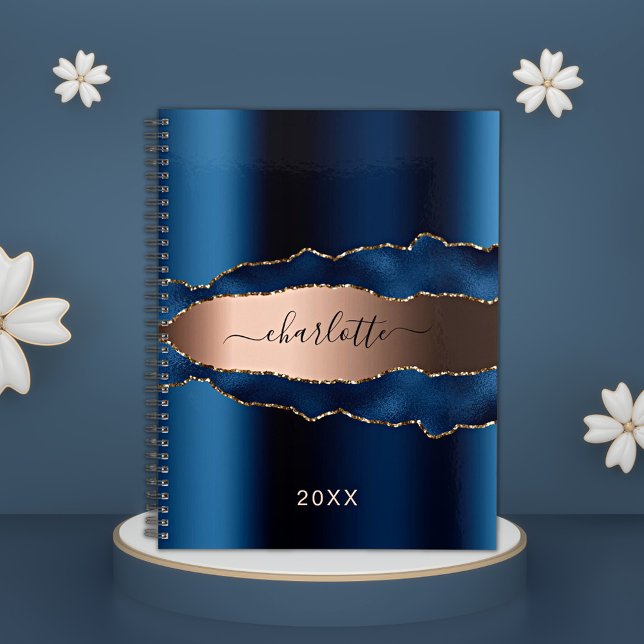 Navy Blue rose gold agate marble name 2025 Planner (Creator Uploaded)