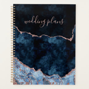 Navy Blue Rose Gold Agate Marble Wedding Plans Planner