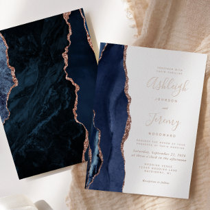 Navy Blue Rose Gold Agate Modern Wedding