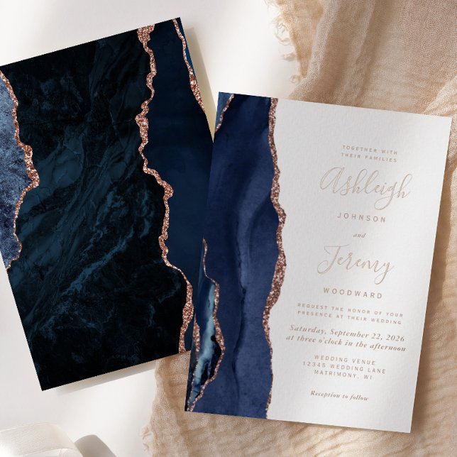 Navy Blue Rose Gold Agate Modern Wedding (Creator Uploaded)