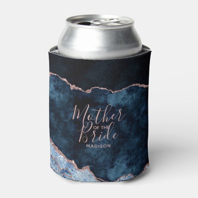 Navy Blue & Rose Gold Agate Mother of the Bride Can Cooler (Can Front)