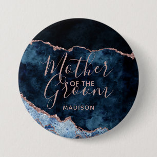 Navy Blue & Rose Gold Agate Mother of the Groom 7.5 Cm Round Badge
