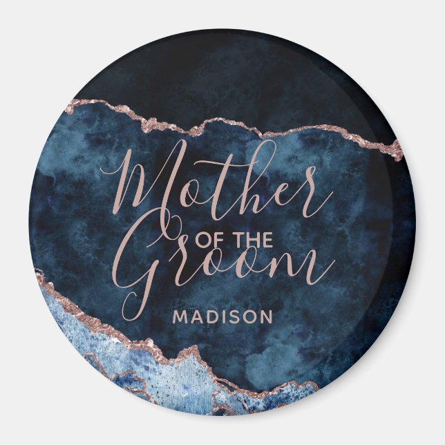 Navy Blue & Rose Gold Agate Mother of the Groom Magnet (Front)