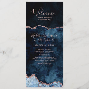 Navy Blue Rose Gold Agate Wedding Ceremony Program Programme