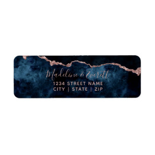 Navy Blue Rose Gold Agate Wedding Return Address