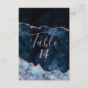 Navy Blue Rose Gold Agate Wedding Table Numbers