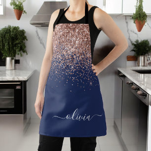 Navy Blue Rose Gold Blush Pink Glitter Monogram Apron
